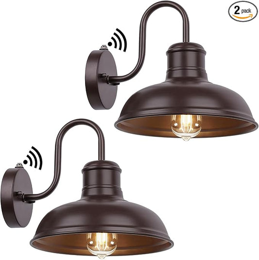 2-Pack Dusk to Dawn Outdoor Wall Sconces, Farmhouse Outside Lighting Gooseneck Barn Lights, Oil Rubbed Bronze Exterior Wall Lights, Anti-Rust Waterproof Outdoor Light for House Porch Garage Entryway
