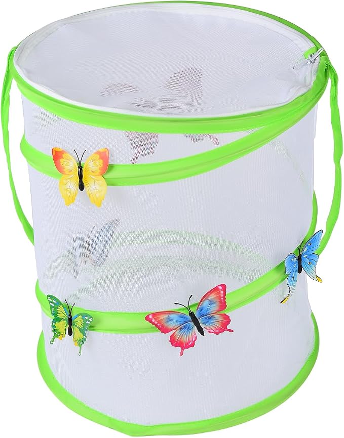 Insect Lore Butterfly Garden Habitat Foldable Washable and Reusable Butterfly Cage (Green-A, Medium)