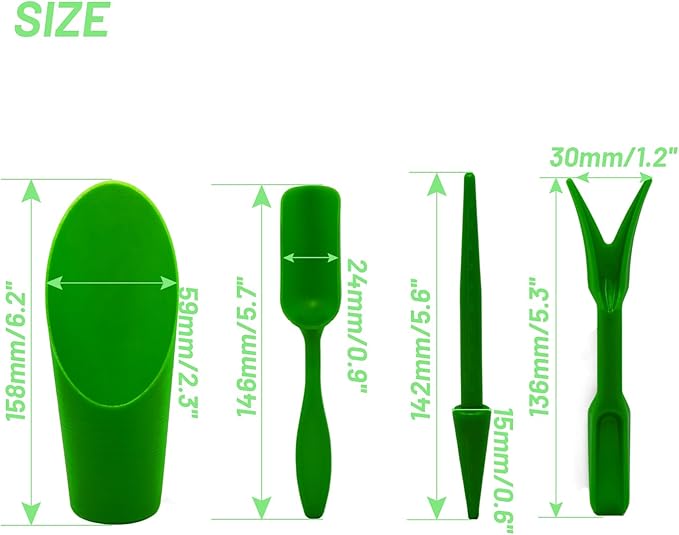 Soil Scoop for Indoor Plants - Plastic Mini Garden Plant Care Shovel Hand Tools Transplanting Succulent Cultivation Digging Scoops Kits, Green