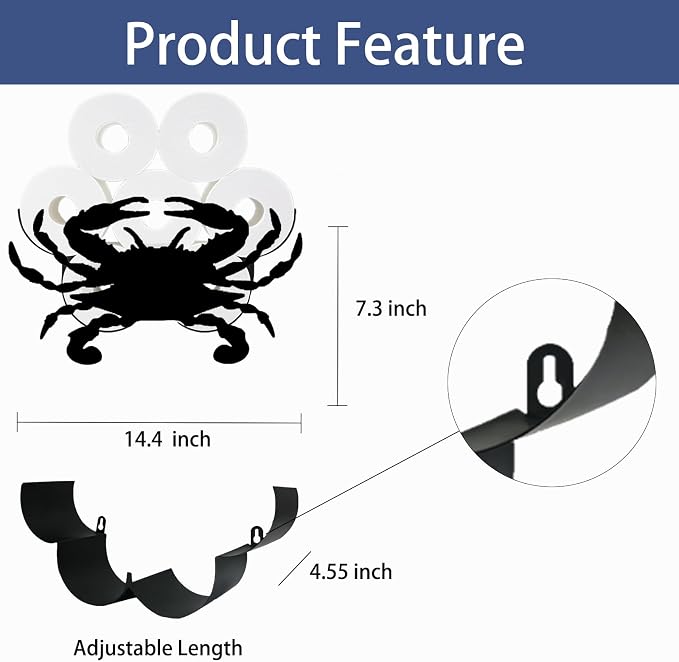 Crab Toilet Tissue Holder,Animal Paper Holders,Decorative Metal Papers Holder,Funny Toilet Animal Storage for Bathrooms,Bathroom Paper Organizer for Extra 8 Rolls Wall Mounted Art Decor