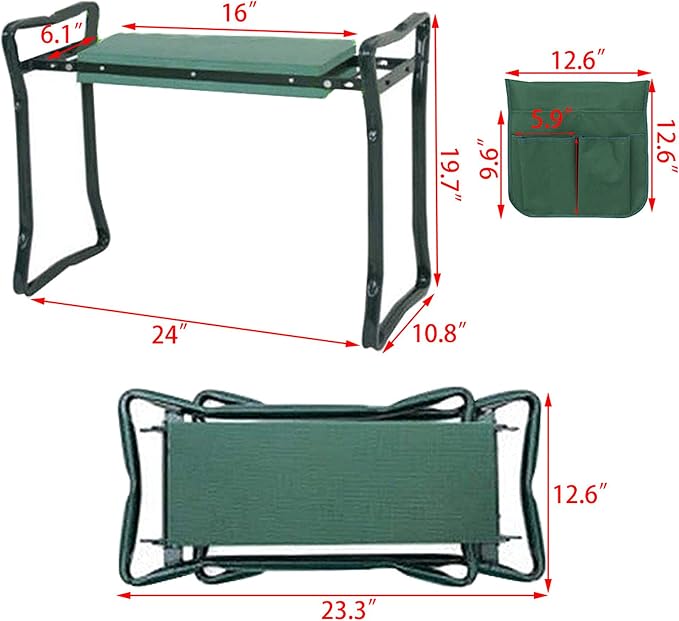 Garden Kneeler, Folding Stool, Portable Garden Bench EVA Foam Pad with Tool Bag Pouch