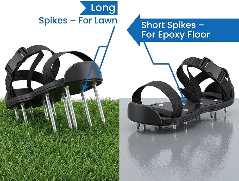 QWORK Gunite Spiked Shoes With 3/4” Short Spikes Perfect For Epoxy Floor, Overlays, Cover Installation, Green Color (Pair)