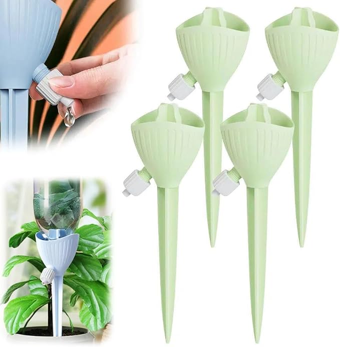 Self Watering Spikes, 4/8 Pack Automatic Plant Waterer with Adjustable Valve, Drip Irrigation Stakes for Indoor & Outdoor Plants, Self Watering Insert Devices for Garden, Vacation (8, Green)