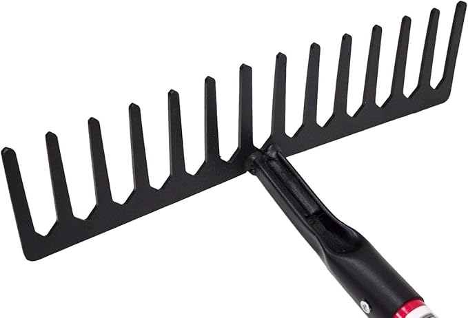 Bully Tools Level Head Rake with Fiberglass Shaft – Heavy Duty Garden Tool for Lawns, Landscaping Metal Rakes for Gardening, Yard Work, Steel Gravel Tool, Thatch Lawn Rake, Outdoor, 14 Tines (60 Inch)