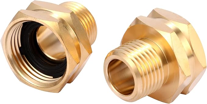 2 Pack Brass Garden Hose Adapter, 3/4" GHT Female x 1/2" NPT Male Connector,GHT to NPT Adapter Brass Fitting,Brass Garden Hose to Pipe Fittings Connect
