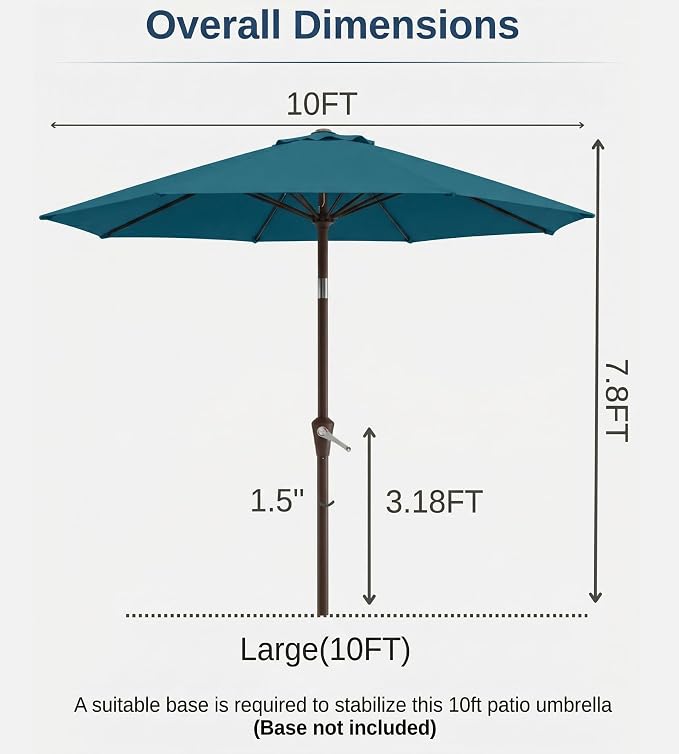 10FT Patio Umbrella, Outdoor Umbrella with Push Button Tilt and Crank, 8 Sturdy Ribs, UV Protection & Waterproof Market Umbrella for Pool, Backyard, Beach,Deck