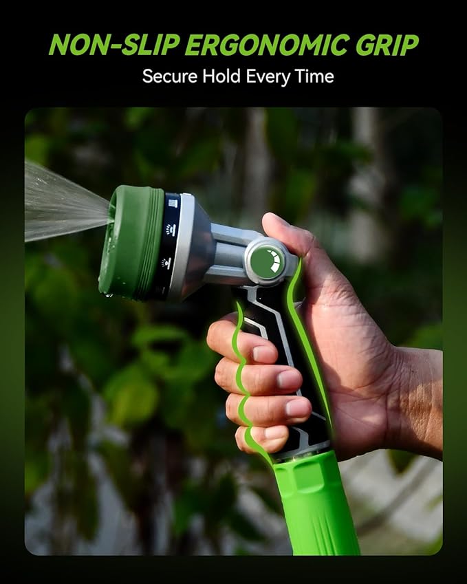 RAINPOINT Full-Metal Garden Hose Nozzle, Heavy Duty Water Hose Nozzle Sprayer With 10 Adjustable Patterns & High Flow,Thumb Control For Flow Adjustment, Ideal For Watering, Washing,Dark Green