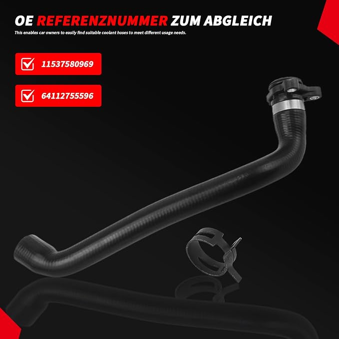 11537580969 Radiator Hose 2009-2025 Compatible with BMW 535i 535i xDrive 640i 640i xDrive 740Li 740Li xDrive F07 F10 F06 F12 F13 F02 Peat# 64112755596 11537580969PRM V202336 0840160