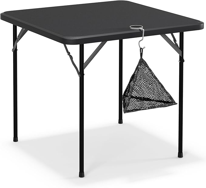 VECELO Folding Card Table Square with Mesh Bag, Heavy-Duty Collapsible Locking Legs & Easy to Storage, Portable for Indoor/Outdoor Use, Black