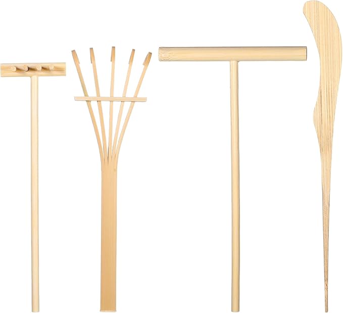 4 PCS Mini Sand Rake Zen Garden Tools for Desk, DIY Zen Sand Garden Rock Rake Accessories, Small Stamp Rakes Set for Home Office Gift Gardens Beds Decor