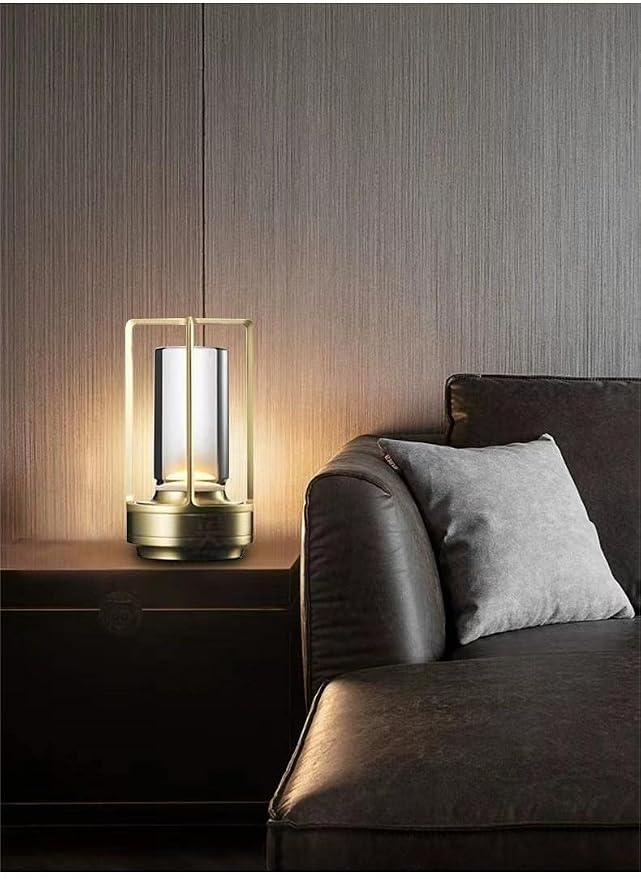HAPYGI Portable Metal Table Lamp for Indoor/Outdoor,Rechargeable Cordless LED Lamp, 3-Colour Infinitely Dimming Battery Powered Small Desk Lamp, Restaurant/Bedroom/Bar/Coffee/Camping Light (Gold)