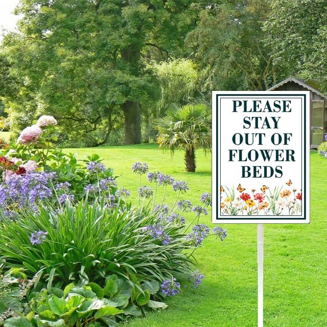 Stay Out Of Flower Beds Yard Sign With Stake Keep Off Sign,reflective Rustproof Sturdy Aluminum Sign For Outdoor Lawn Grass Garden Wildflowers Decoration（8x12in）