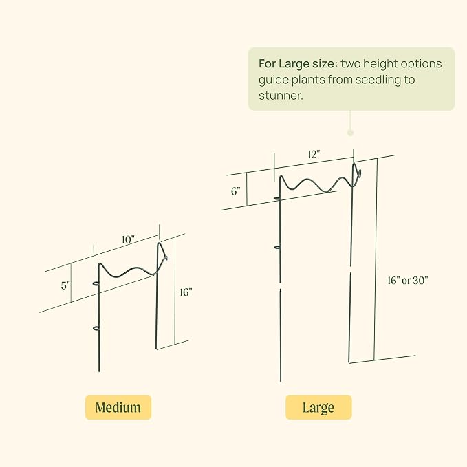 6 Pack Plant Support Stakes, Wavy Metal Garden Plant Stake, Peony Cages and Supports, 10"(W) x 30" (H) Flower Support Ring for Peonies, Hydrangea