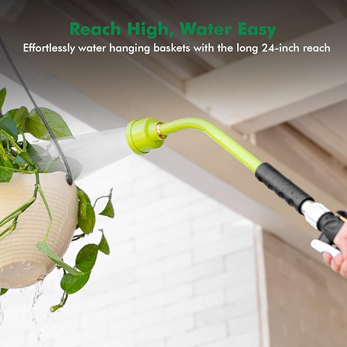 RESTMO Heavy Duty Full Metal 24 Inches Watering Wand, Gentle Soft Full Shower Sprayer Wand with Lockable Front Trigger, Hose Wand for Hanging Baskets, Shrubs, Plants, Flowers, Garden and Lawn, Green