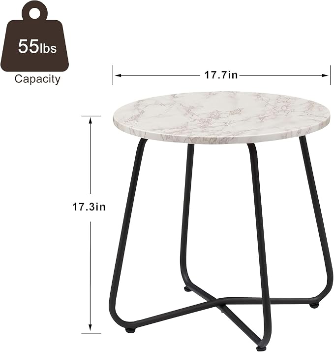 VECELO Patio Outdoor Side Snack Table,Small Round Anti-Rust Metal Style Desk for Garden Balcony,Yard,Living Room