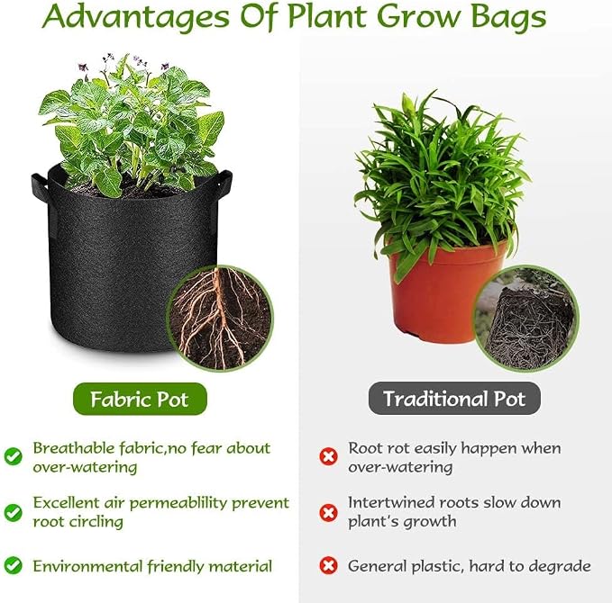 50 Pack Grow Bags Bulk Fabric Pots with Handles Aeration Grow Pots Garden Plant Bags for Gardening, Plant and Vegetables, Black (5 Gallon)