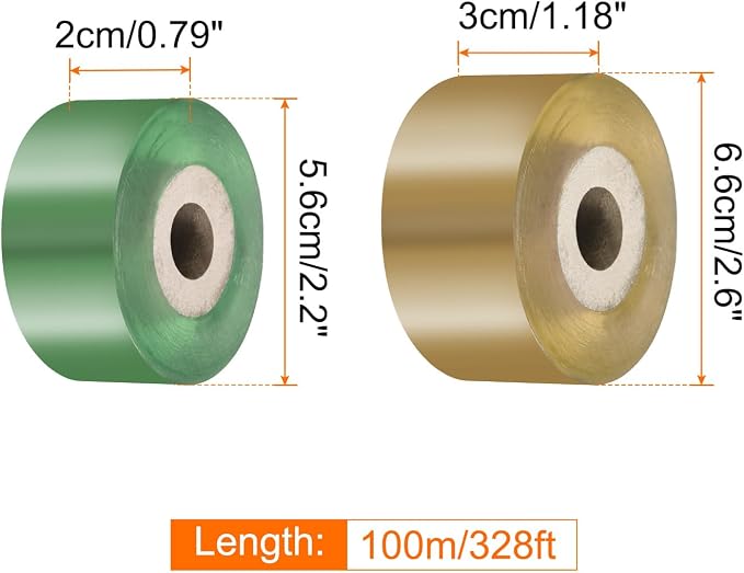 HARFINGTON 4 Rolls Fruit Tree Grafting Tape 2CM 3CM Width 100M Length PVC Stretchable Garden Grafting Tool Plants Self Adhesive Floristry Film for Floral Tree and Poly Budding, Yellow Green