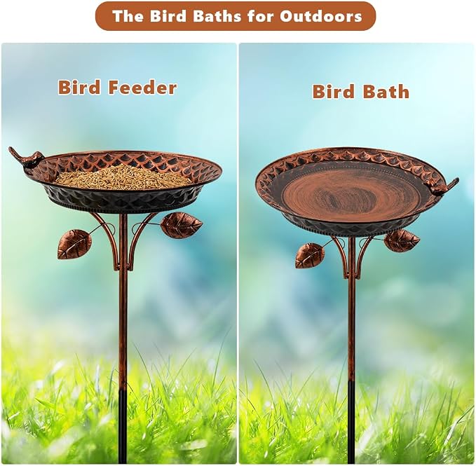 dreamysoul Metal Outdoor Bird Baths, 37 Inches Tall Freestanding Birdbaths, 5-Pronged Bird Bath for Outside Garden Yard Patio Decor