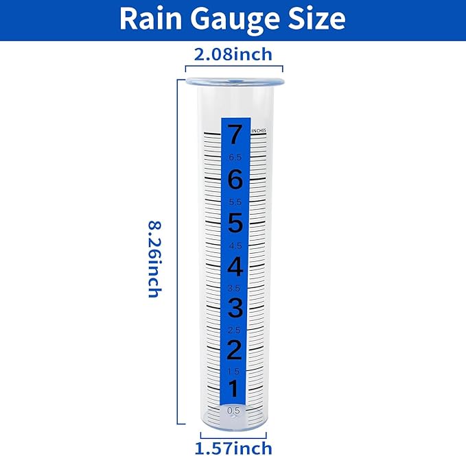 TBWHL Plastic Rain Gauge Replacement Tube 7" Easy to Read Freeze Proof Rain Gauges Outdoors Best Rated for Garden, Yard, Patio, 8.26 x 2.26 x 1.77 inches Cold Resistance Crack Resistance for Outdoor