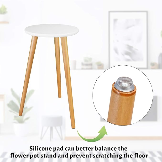 Uneedem Plant Stand Indoor, Mid Century Modern Small Round Plant Table for Flower Pots, 20.5" Tall Plant Holder Wood Stool for Living Room (2 Pack)