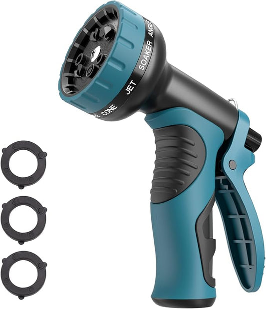 Besiter Garden Water Hose Nozzle, Water Spray Nozzle with 10 Spray Modes Suitable for Watering Plants, Iawns and Gardens, Car Washing, Cleaning, Showering Pets and Outdoor Fun, Blue