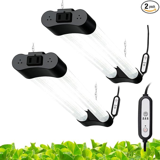 Hlite 16inch 2 Pack Grow Light Shop Light-Linkable Grow Lights for Indoor Plants, Full Spectrum Plant Lights Plug and Hanging with Auto On/Off Timer Hanging Light from Seedling to Flowering, White