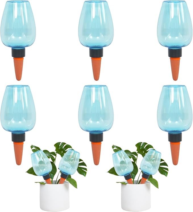 6pcs Plant Self Watering Globes, Plastic Water Bulbs Top Fill, 12.3 oz Plant Watering Devices System Slow Release Terracotta, Water Spikes Stakes for Indoor (Blue-6pack)