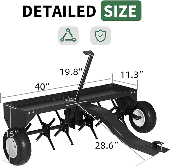 40 Inch Tow Behind Lawn Plug Aerator,100LBS Capacity Yard Aerator with Universal Hitch &10" Tires, Heavy Duty Aerator Lawn Tool Tow Behind, Steel Core Aerator for Garden Farm Yard Lawn Care