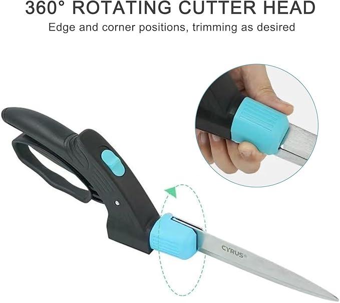 CYRUS 14-Inch Handheld Grass Shears with 360° Rotating Head - Premium Carbon Steel Plant Cutting Scissors Ergonomic Handle & Safety Lock Garden Shears for Lawn, Hedges, Fences