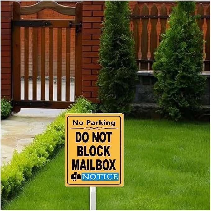 Do Not Block Mailbox Parking Yard Sign with Stakes,Rust Free Aluminum(8 * 12in),No Parking In Front of Mailbox Sign,No Truck Warning Road Signs