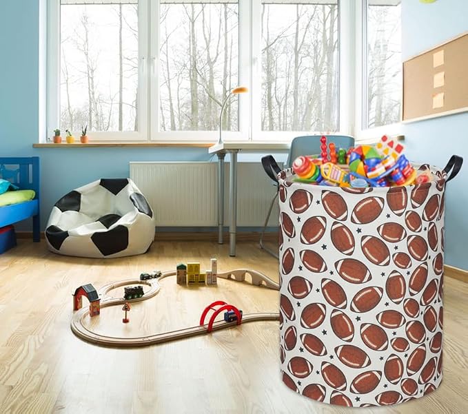 Kids Laundry Basket Baby Hamper Toy Storage Bin for Boys Room Decor for Bedroom Bathroom(Football)