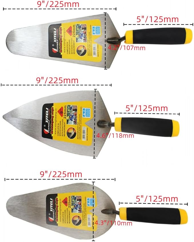 Bricklaying Trowel 3 Pieces Trowel Masonry Hand Tool Set,Margin Trowel,Pointing Trowel,Tuck Pointing Trowel,Building Products, Professional Masonry Flooring Tool for Concret(9 Inch)