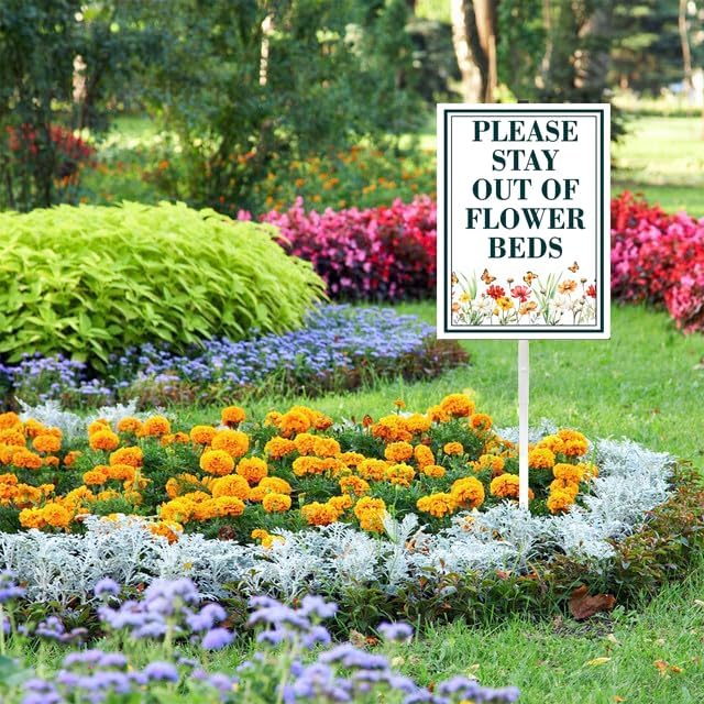 Stay Out Of Flower Beds Yard Sign With Stake Keep Off Sign,reflective Rustproof Sturdy Aluminum Sign For Outdoor Lawn Grass Garden Wildflowers Decoration（8x12in）