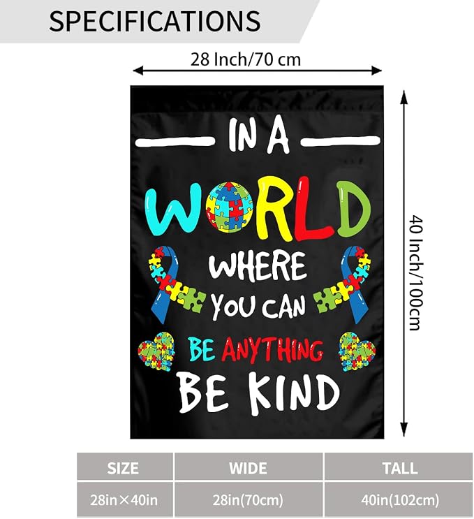 Autism Awareness Garden Flag Outdoor 28 X 40 Inches In A World Where You Can Be Anything Be Kind Flags Gifts Floral Mini Yard House Flags Double-Sided Farmhouse Sign For Home Garden Decoration