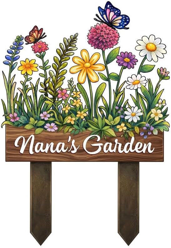 Personalized Metal Yard Sign for Mother's Day, Butterfly & Flower Garden Stake, Gift for Garden Lovers, Garden Decor, Christmas Decoration