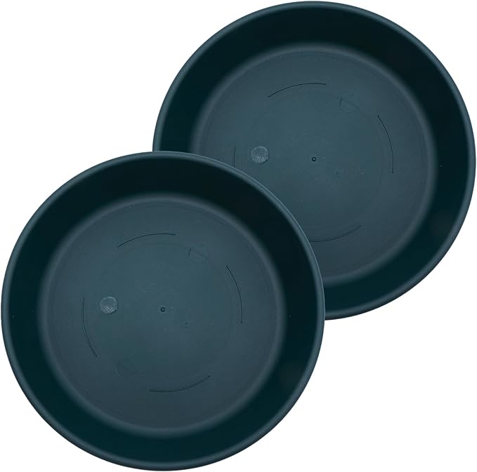 The HC Companies 21 Inch Classic Round Plant Saucer, Lightweight UV-Resistant Plastic Outdoor & Indoor Flower Pot Tray, 2-Pack Plant Pot Trays for Garden & Home Decor, Evergreen