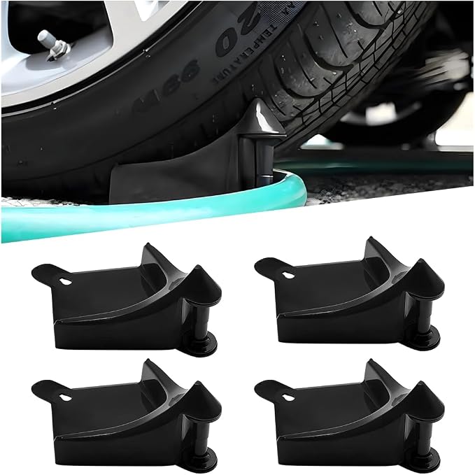 4PCS Car Hose Guide, Vehicle Detailing Cleaning Tools Hose Guides Preventing Wash Stuck Under The Tires, Automotive Wheel Rolling System Tool for Washing, Universal Fit (Black)