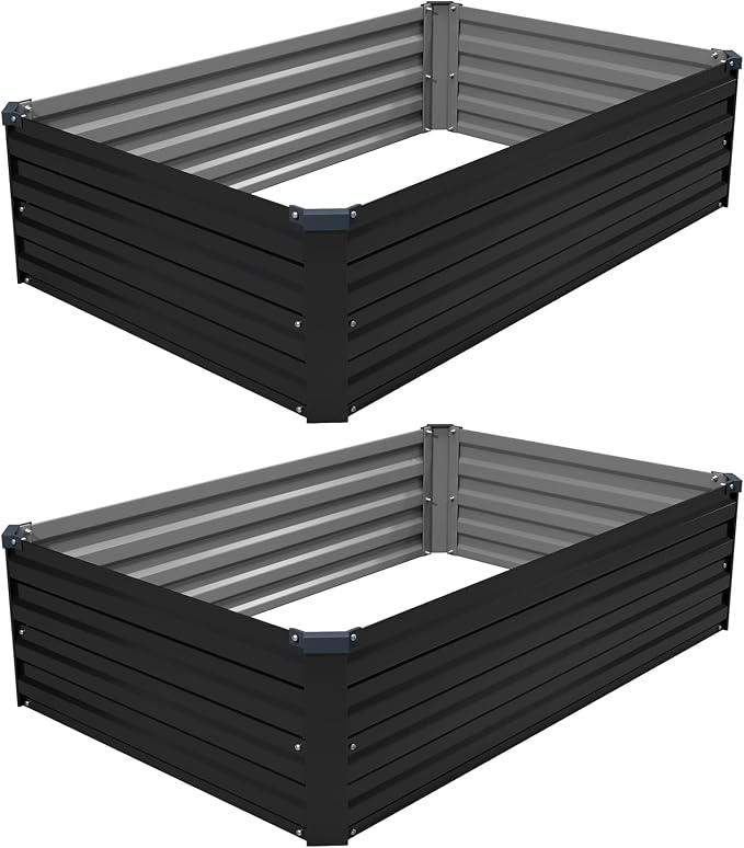 4×3×1FT(2PCS) Galvanized Raised Garden Bed Kit Metal Planter Boxes,Large Raised Garden Bed for Planting Vegetables,Flowers,Herbs -Black