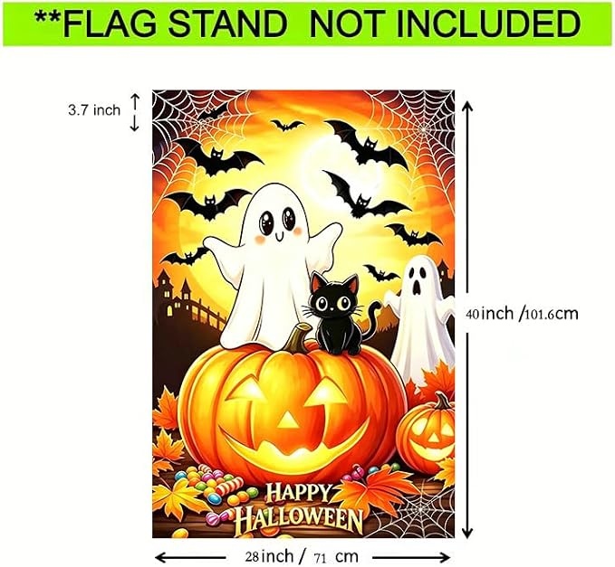 Large Halloween Garden Flags for Outside 28 x 40 Double Sided, Burlap Halloween House Flag, Large Outdoor Yard Flags Ghost Black Cat Decorations for Farmhouse Patio Front Door Porch Garden Décor