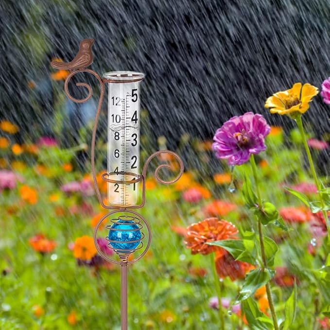 27'' Rain Gauge Outdoor, Rain Gauge with Luminous Beads for Garden, Yard, Patio, Pathway