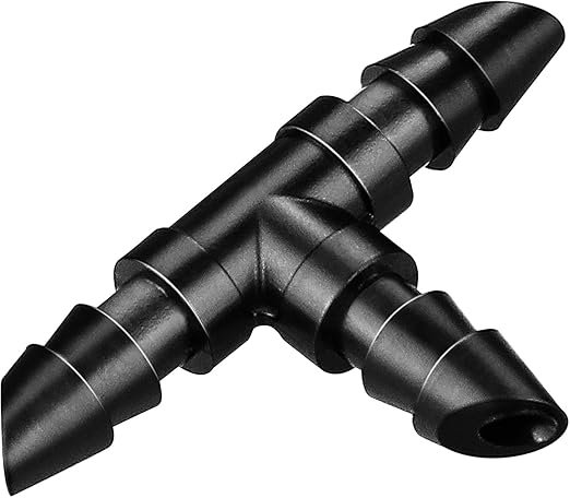 100 Pack 1/4" Drip Irrigation Tee Fittings：1/4'' Drip Line Double Barbed Tee Connectors for 1/4 Inch Irrigation Tubing Quarter Inch 3-Way T Connector for Irrigation System