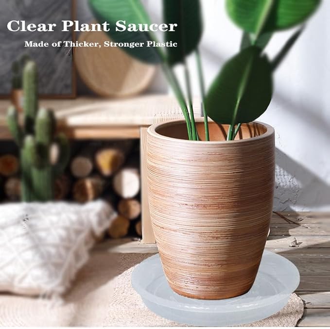 OVZILKI Plant Saucer 6 Pack of 14 inch, Clear Plastic Flower Plant Pot Saucer, Heavy Duty Plant Drip Trays Saucers for Indoor, Plant Water Tray for Planters