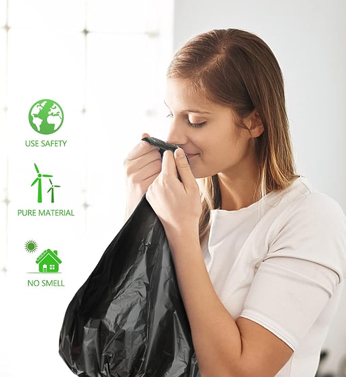 Teivio Trash Bags, 8 Gallon, 330 Count, Black, for Bathroom, Office, Industrial, Commercial, Janitorial, Municipal, Recycling