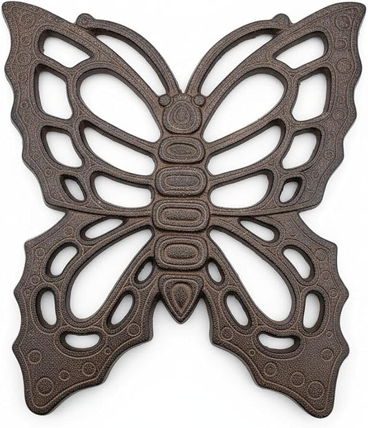 Comfy Hour 11" Brown Butterfly Cast Iron Stepping Stone, Rustic Antique Vintage Figurine Style Home Decor, Heavy Duty Metal Garden Pathway Paver