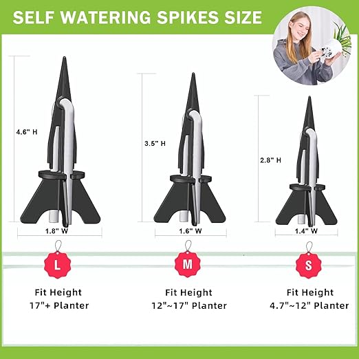 GreenShip 4 Pack Self Watering Planter Insert Watering Spikes, Watering Stakes with Wicking Rope, Plant Spikes for Indoor Outdoor Plants, Vacation Plant Watering Device for Planter Height 4.7" to 12"