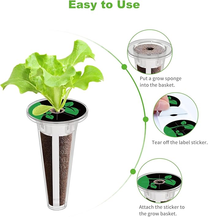 Oliz 50 Pack Hydroponic Grow Baskets with 51PCS Seed Pod Labels Stickers, Replacement Garden DIY Accessories for Most Hydroponic Growing System