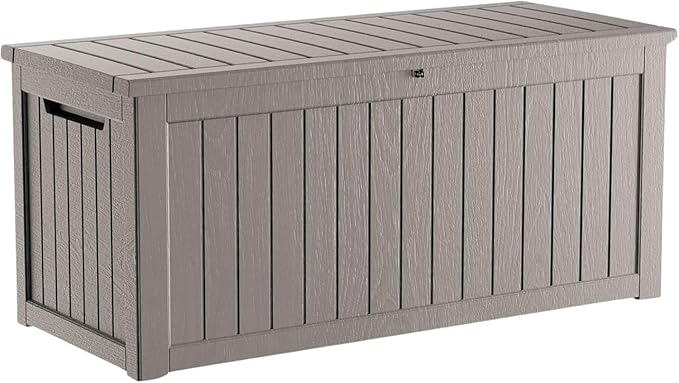 270 Gallon Outdoor Storage Box Waterproof, Lockable Resin Deck Box Large Storage Bin for Patio Furniture Cushion, Garden Tools, Pool Accessories, UV-Resistant Outside Delivery, Gray