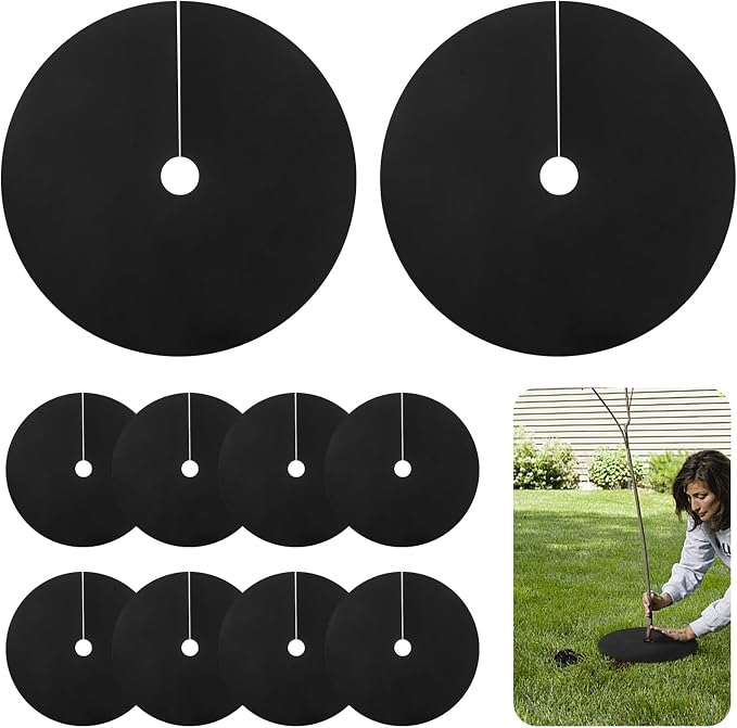10Pcs Weed Barrier Mats, Tree Rings Mulch Mat, Tree Protectors, Tree Mats for Weeds,Used to inhibit Weed Growth and Landscape Weed Control (25.2 Inch)