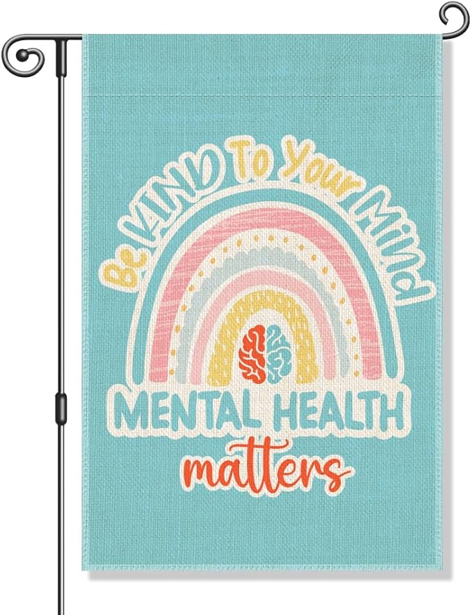 Perfectinsoy Be Kind To Your Mind Mental Health Matters Awareness Boho Garden Flag, Welcome Yard Home Holiday Farmhouse Porch Patio Lawn Classroom Outside Decor, Mental Health Awareness Banner