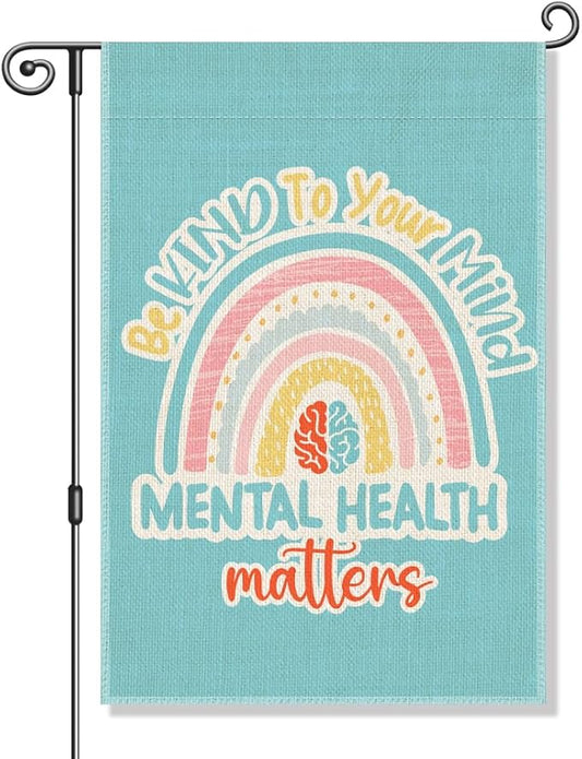 Perfectinsoy Be Kind To Your Mind Mental Health Matters Awareness Boho Garden Flag, Welcome Yard Home Holiday Farmhouse Porch Patio Lawn Classroom Outside Decor, Mental Health Awareness Banner